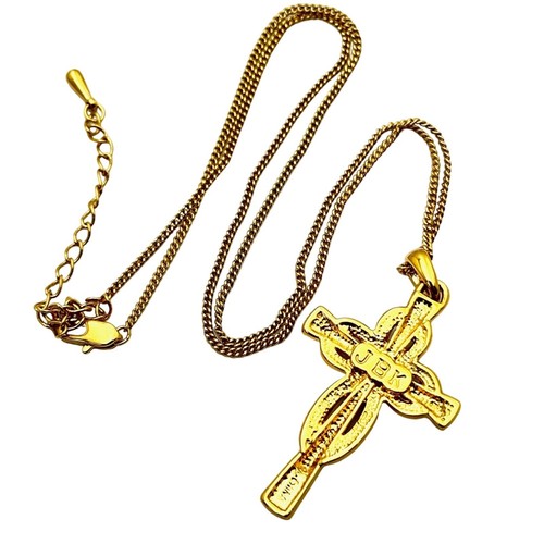 Camrose Kross Necklace Jackie Kennedy Gold Red Clear Rhinestone Cross Pendant - Picture 7 of 7