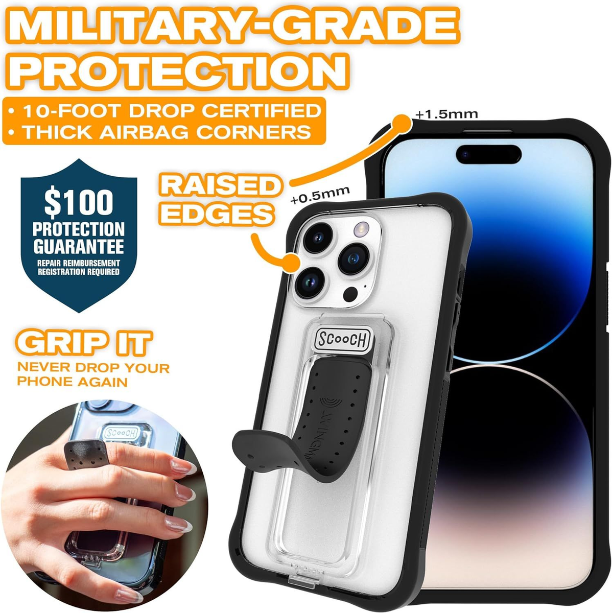 Scooch iPhone 15 Pro Case with Stand Wingman 5-in-1 Compatible