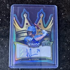 AJ Gracia Auto 4/8 2026 Leaf Metal Baseball Hit Kings Duke Blue Die Cut 