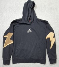 Nike Air Jordan Sweatshirt Mens M Black Essentials Graphic Lightning Hoodie