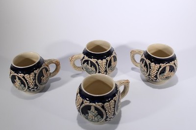 Set 4 German Pottery Mug Steins Mulled Wine Beer Christmas Gluhwein Koblenz Vntg