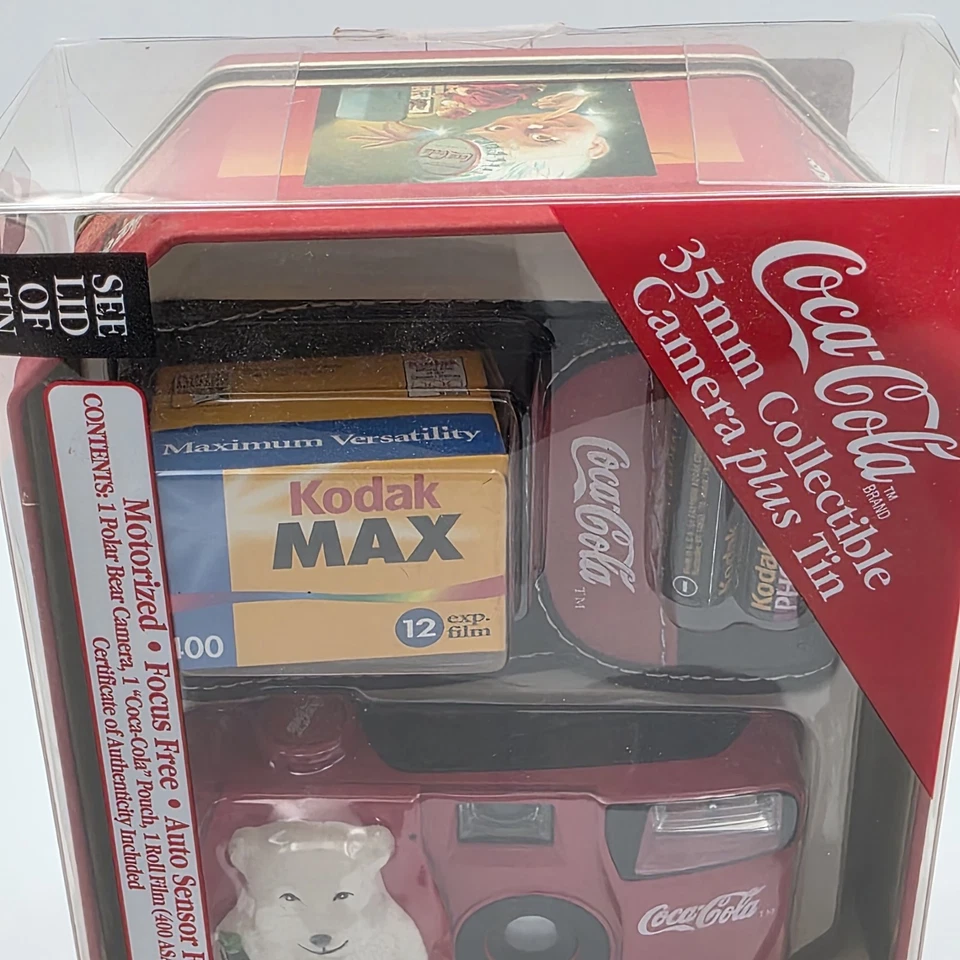 VTG. Coca-Cola Coke 35mm ANSCO COLLECTIBLE CAMERA w/Film & Christmas Tin COA NEW - Image 3 of 4