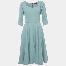 Dolce Gabbana Blue Crepe Flared Midi Dress M