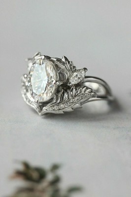 4Ct Oval Lab-Created Round Diamond Designer Wedding Ring 14K White Gold Plated
