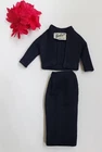 Vintage Barbie 916 Commuter Set - Original Navy Suit Jacket, Skirt & Rose Hat