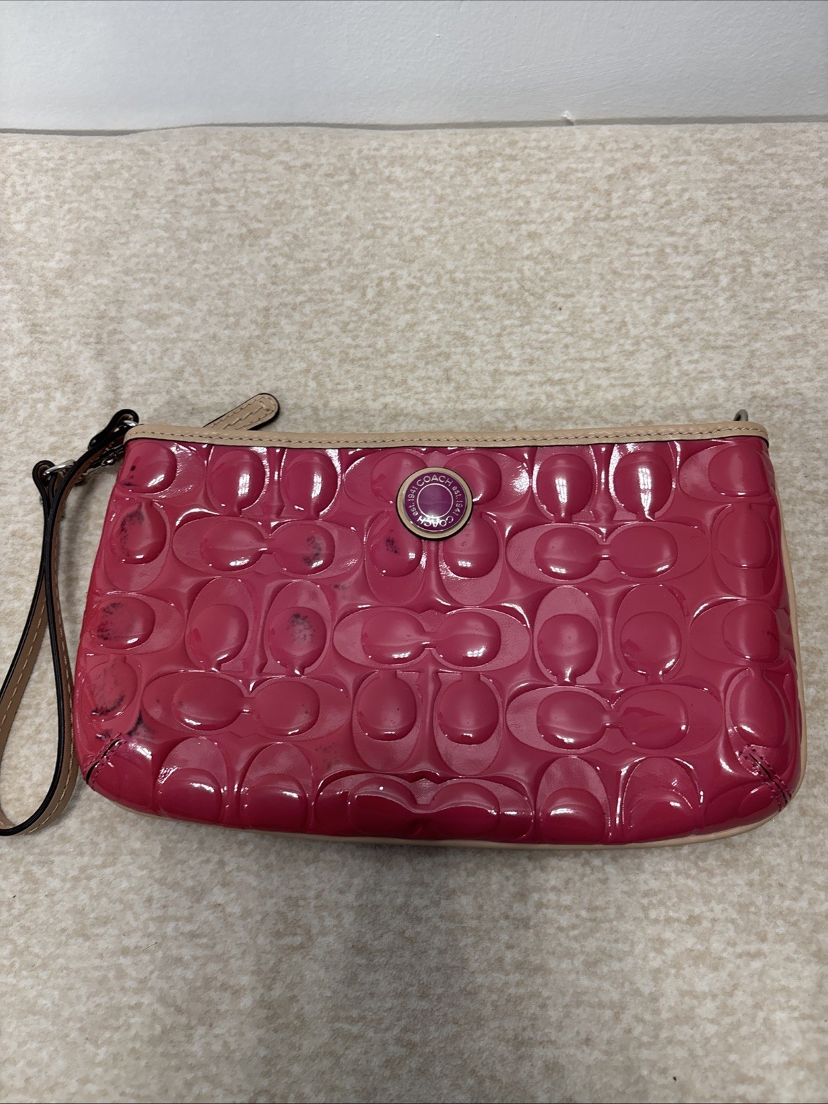 Coach  Women’s Monogram Pink Wristlet/Clutch Bag 9/2x5/2”