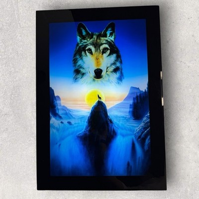 Vtg Howling Wolf & Flowing Waterfall Motion Portrait w/ Light & Sound 25 x18 