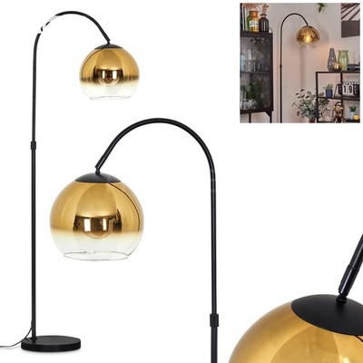 HOFSTEIN Cesaro Stehlampe aus Metall/Glas Schwarz/Gold/Klar Stehleuchte gebogen