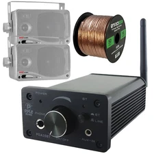 Pyle PDA35BT Bluetooth Amp Bundle w/ 2x 3.5'' Silver Box Speakers, Speaker Wire