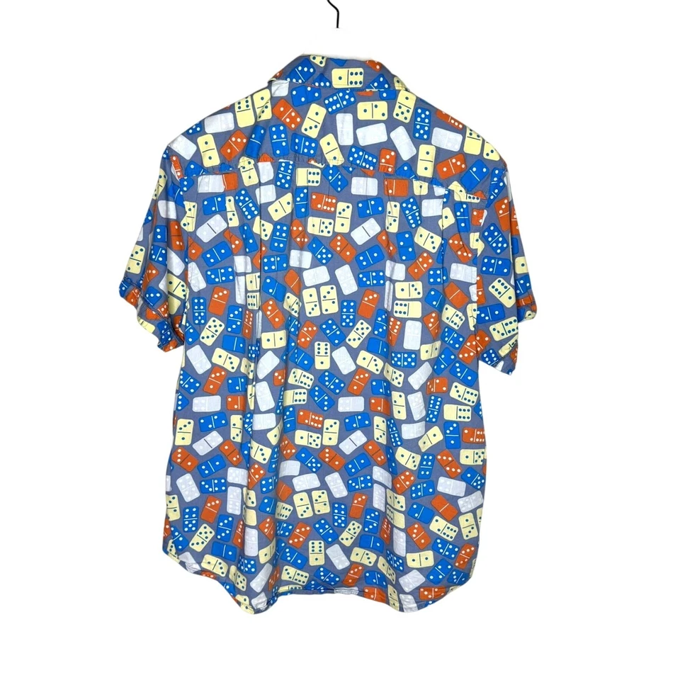 Camisa abotonada manga corta con estampado de dominó azul y naranja original Penguin para hombre Foto 2 de 4