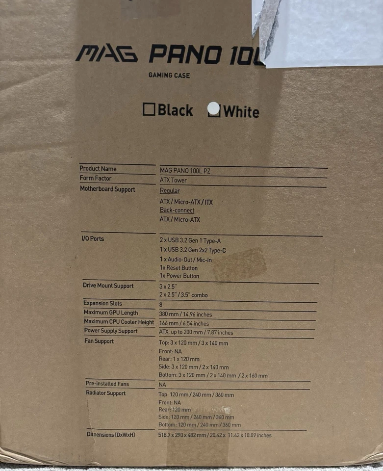 MSI MAG PANO 100L PZ WHITE Mid-Tower Case - Image 3 of 4