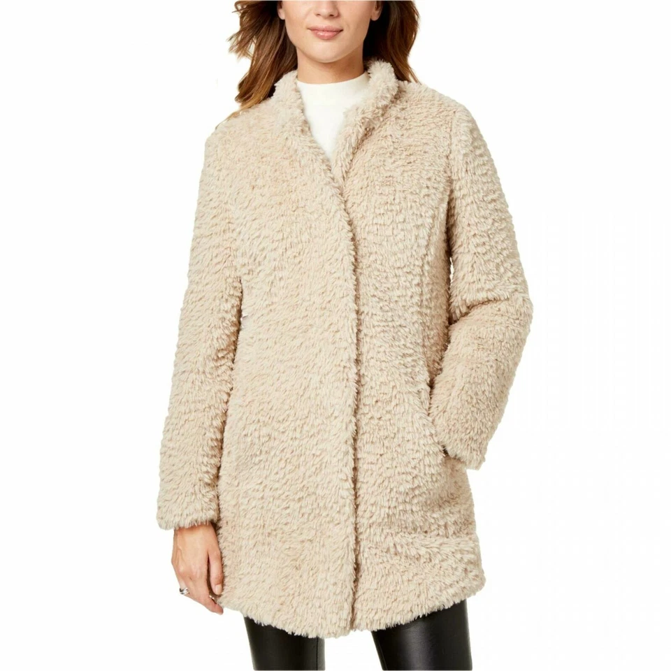 Kenneth Cole Coat Faux Fur New York Womens Mid Length Snap Size 14 Ivory new - Image 2 of 4