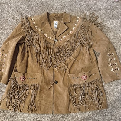 Roaman's Vintage Suede Fringe Western Fringed Suede Button  Jacket 22W Ladies