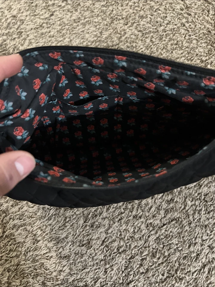 Vera Bradley Black Quilted Crossbody Bag - Red Inside - 12in x 10 - Image 3 of 4