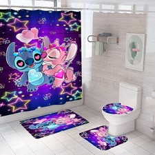 Stitch For Couple Shower Curtain Set Bathroom Set For Bathroom Decor Best Gift