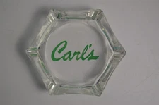 Vintage Carl's Jr Ashtray Glass Green Writing Fast Food Collectible Hardees