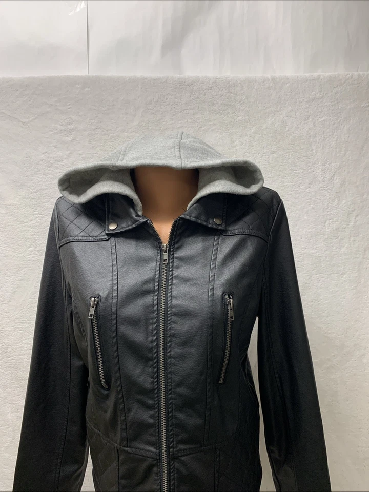 New look Womens Large faux leather hoodie - Image 2 of 4