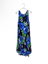 Aloha Hawaiian Tropical Floral Midi Vacation Dress Blue Boho Coastal Vacation
