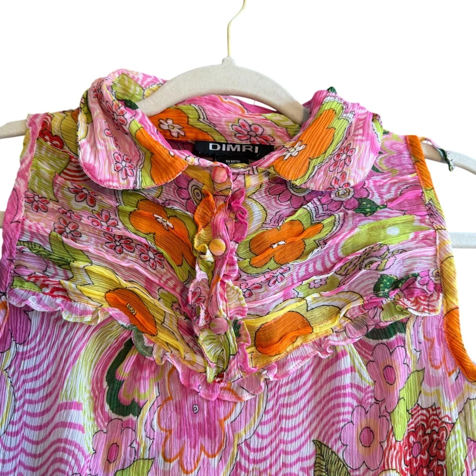 Blusa Top Dimri Floral Volantes 1/4 Botón Cuello Botón Mujer Talla Mediana Foto 4 de 4