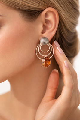 Citrine Gemstone Dangle Earrings 925 Sterling Silver Jewelry For Women 1.85''