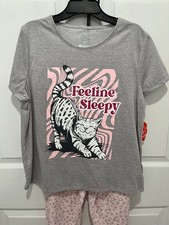 Wonder Nation Girls  Feeline Sleepy  Cat Pajama Set Short Sleeve XL 14/16 Plus
