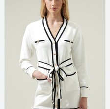 Line & Dot White Black Gold Jamie Sweater Dress Belted Long Sleeve Size Small