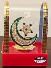 Islamic Religious Symbol Cresent Moon Star Idol In Acrylic Box Statue H-3.1"