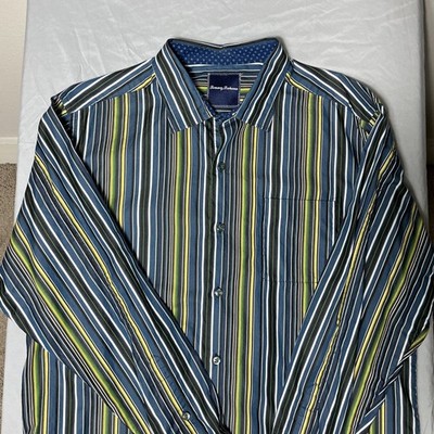 Tommy Bahama Button Down Shirt Mens Large Blue Green Striped Long Sleeve Cotton