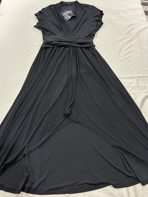 Iman Global Chic Black Luxury Knockout Wrap Tie Maxi Hi-Low Dress Size 3X NEW