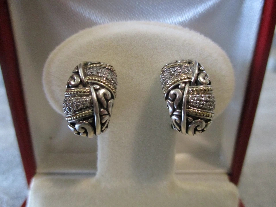 EFFY BALISSIMA DIAMOND EARRINGS ~0.40tcw 18K YELLOW GOLD 925 SILVER OMEGA -7.22g - Image 3 of 4