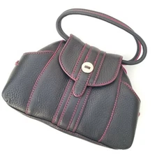 COLE HAAN Pebble Leather Black Pink Village HO4 Purse Handbag Small 