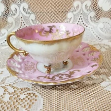 Footed Tea Cup Royal Sealy Pink Opalescent Gold Beautiful