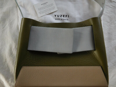 Yuzefi Designer Handtasche, Leder,  khaki, taupe, blaugrau, neu!