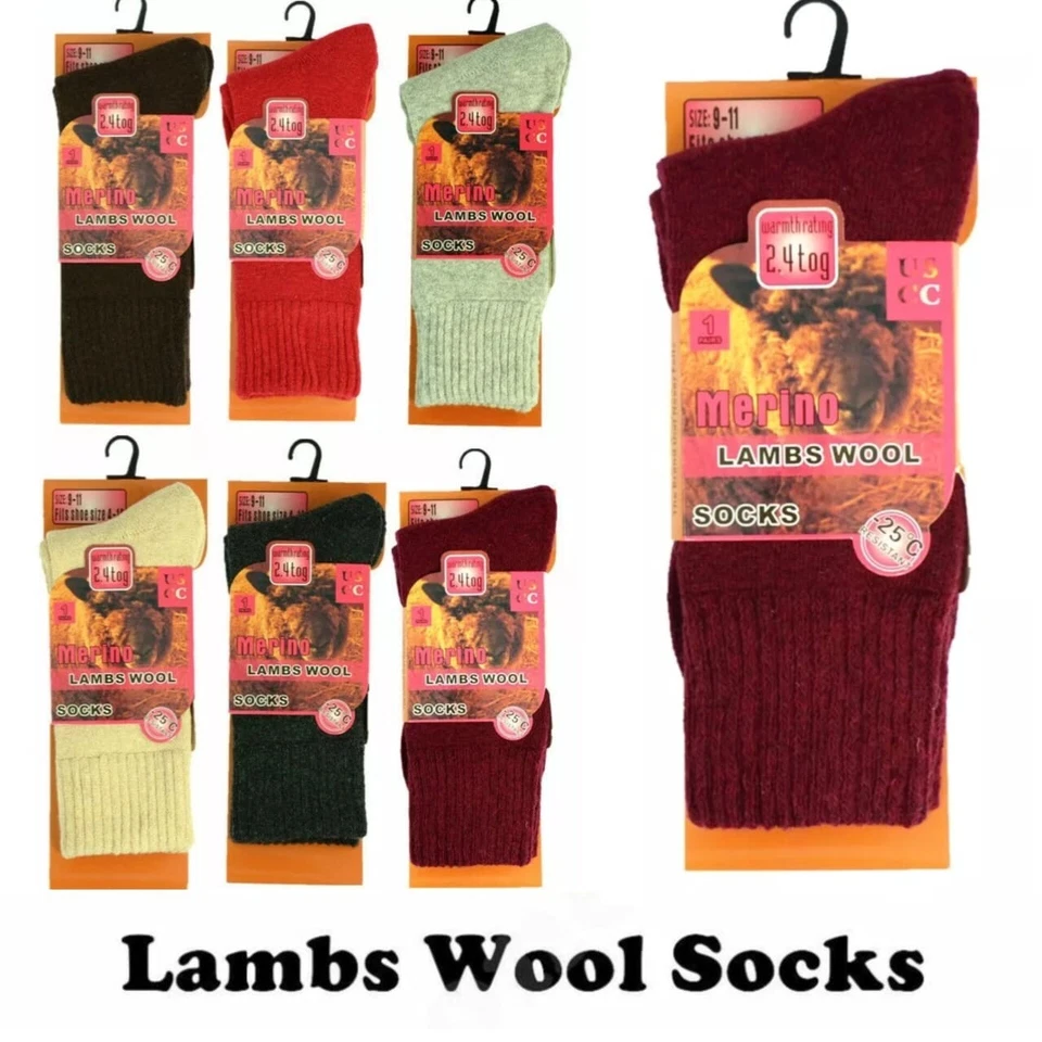 6 Pairs Women's Merino Lambs Wool Thermal Socks Heavy Duty Winter Warm 2.4 Tog - Image 2 of 4