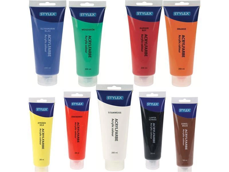 Acrylfarbe 200ml Auswahl STYLEX Malfarben Acryl Paint Malfarbe versch. Farben