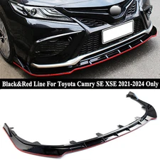 For Toyota Camry SE XSE 21-2024 V Style Front Bumper Lip Splitter Black Red Line