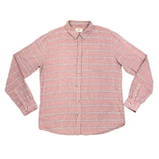 Marine Layer Alemany Striped Long Sleeve Button Up Shirt Men's Size L Coral Red