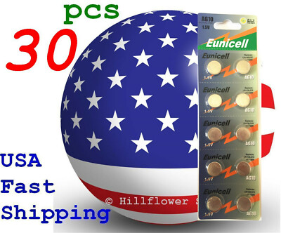 30 pcs AG10 LR1130 389A LR54 TT G10 Card 1.5V 0% Hg Alkaline Battery