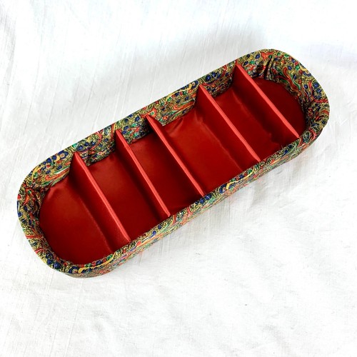 Vintage Colorful Paisley Satin Glove Box Organizer Oval Lingerie Storage EUC - Picture 6 of 9