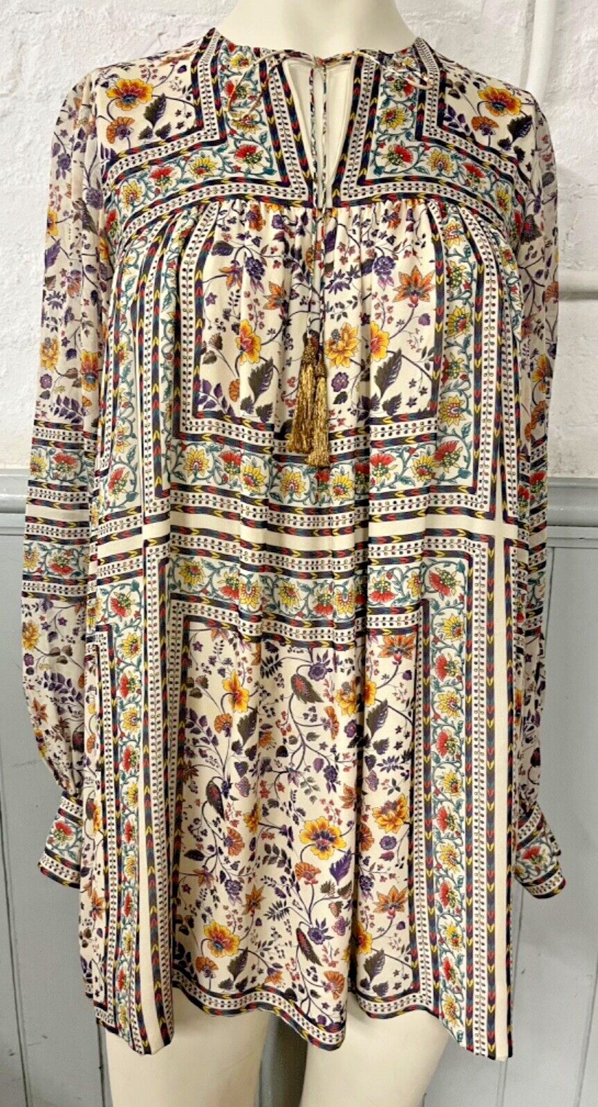 Tunica Yves Saint Laurent manica lunga in chiffon con stampa floreale