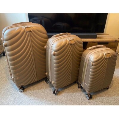 3er Set Gold Hartschalen Spinner Gepäck Koffer Trolley Reise Flug Kabine