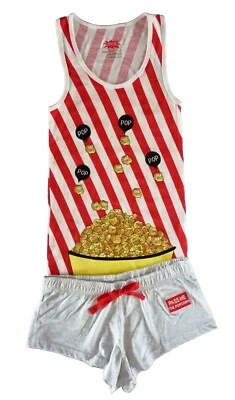 Popcorn Damen Pyjama Shorty Set L XL 44-46 Schlafanzug Kurz Top Shirt + Shorts - Bild 1 von 4