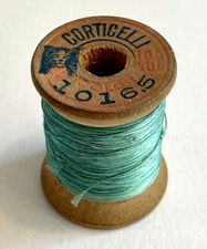 Antique Corticelli Silk Thread Cat Logo Color 1016.5 Green Wood Spool