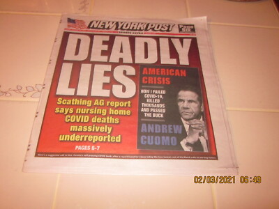 New York Post Friday Jan 29 2021 ''Deadly Lies'' and ''Here's The Deal''