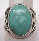 Vintage Sterling Silver Navajo Dry Creek Turquoise Ring Eagle Shoulders Size 10