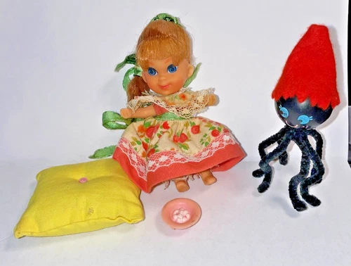 VTG  68 Mattel's Kiddles LIDDLE MIDDLE MUFFET Doll Spider Pillow Porridge Spoon