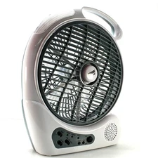 10" 2 Speed Rechargeable Cooling Fan AC/DC Radio USB 5V LED 110 -240 Volts