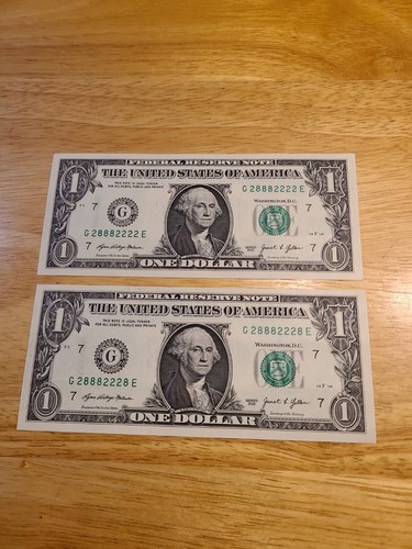 Frn 28882222 & 28882228. $1 FRN Fancy Binary Serial Number Pair ...