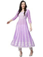 GoSriKi Women's Georgette Chikankari Embroidered Anarkali Kurti (Kari Purple-...