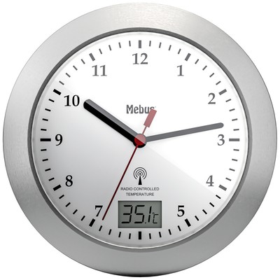 Mebus 41124 Funk Wanduhr 17 cm x 6 cm Silber Badezimmer-/Feuchtraum geeignet